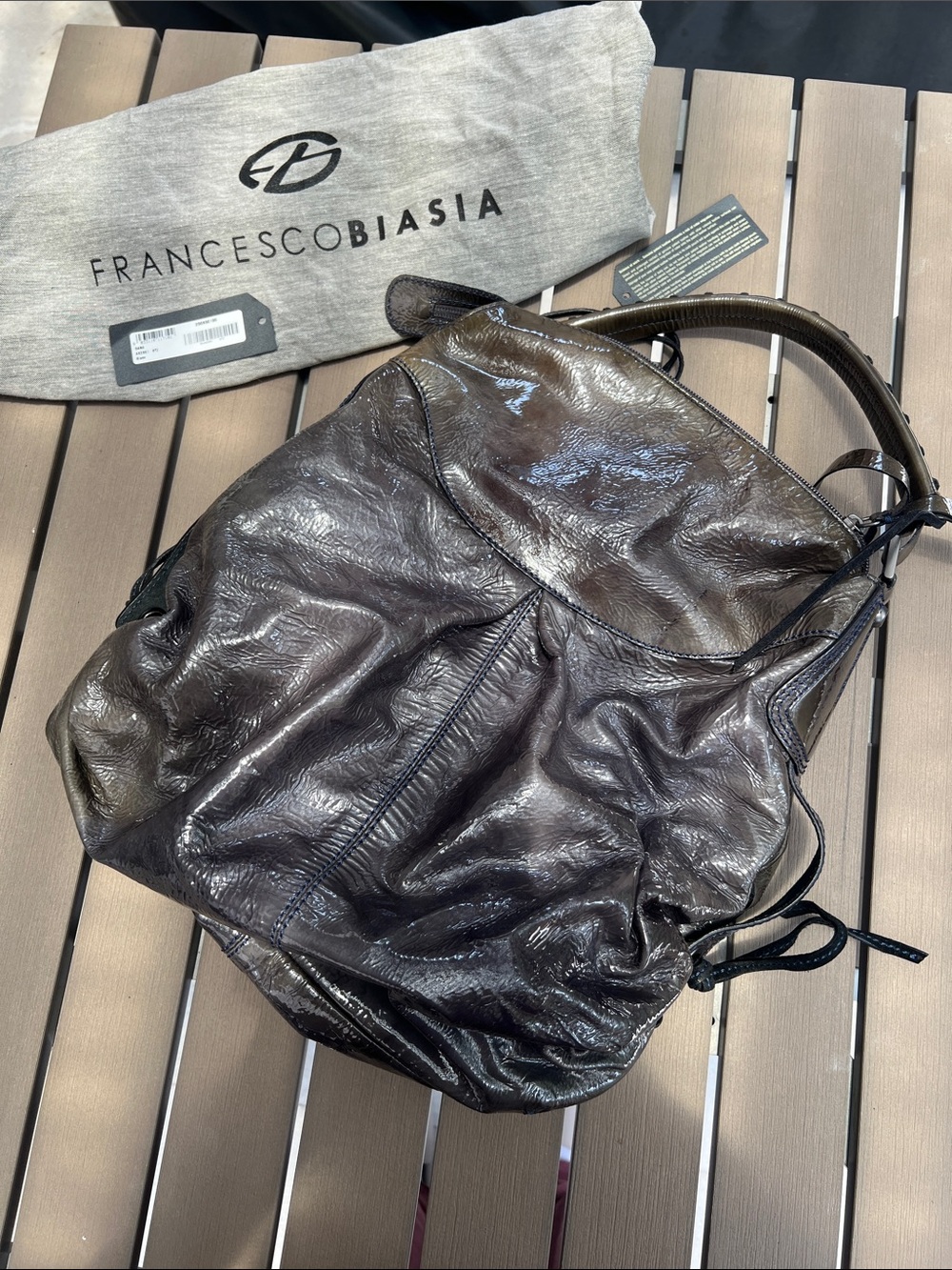 Francesco Biasia Dana Glossy Leather Hobo Bag